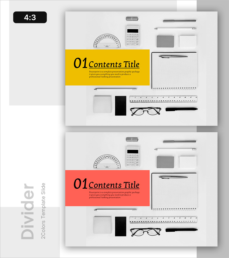 필기구 배경의 간지 슬라이드 – 내용별 슬라이드 템플릿