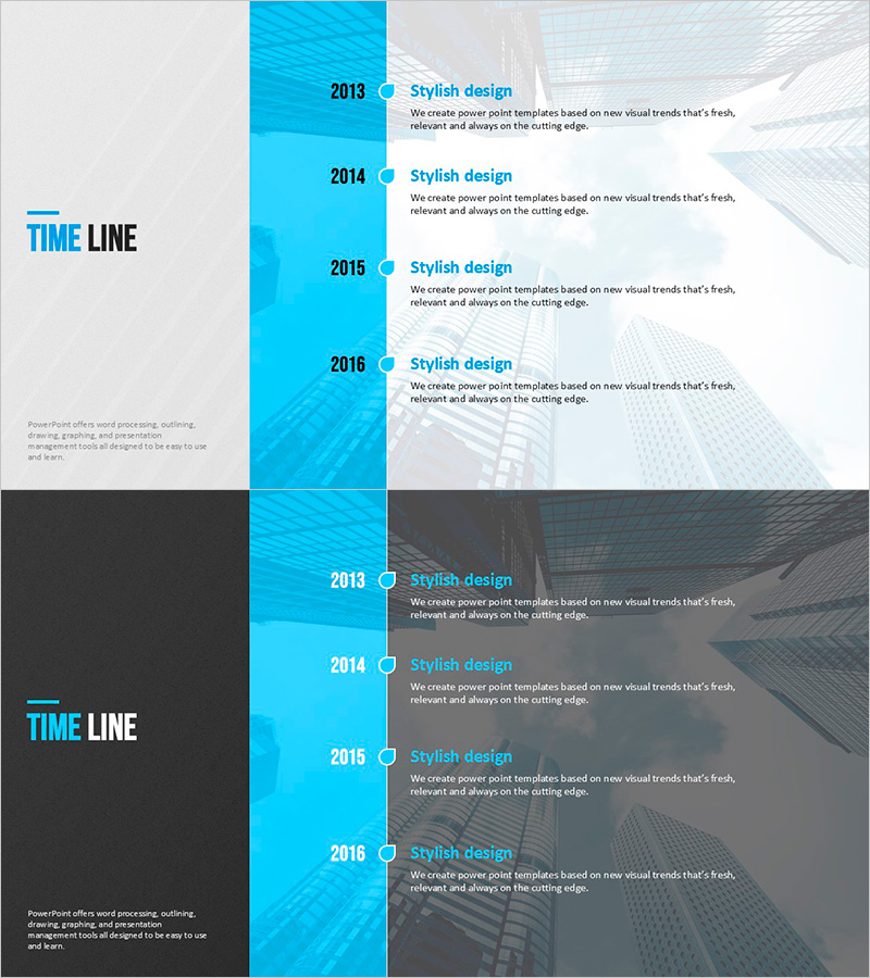 모던 블루 템플릿 타임라인 – 회사 연혁 시각화
