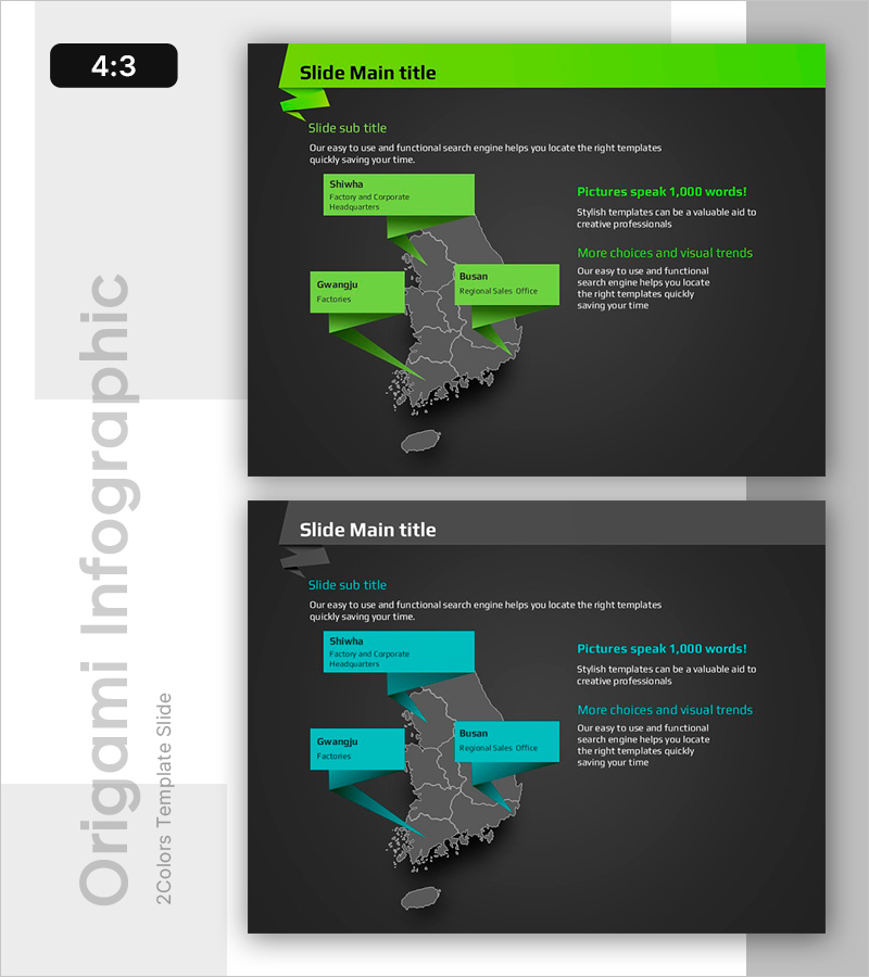 한국 지도와 텍스트 박스를 활용한 비즈니스 정보 슬라이드