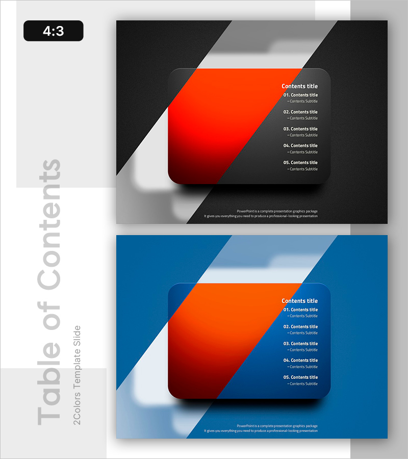 사선&라운딩 타이틀 박스로 구성된 목차 슬라이드