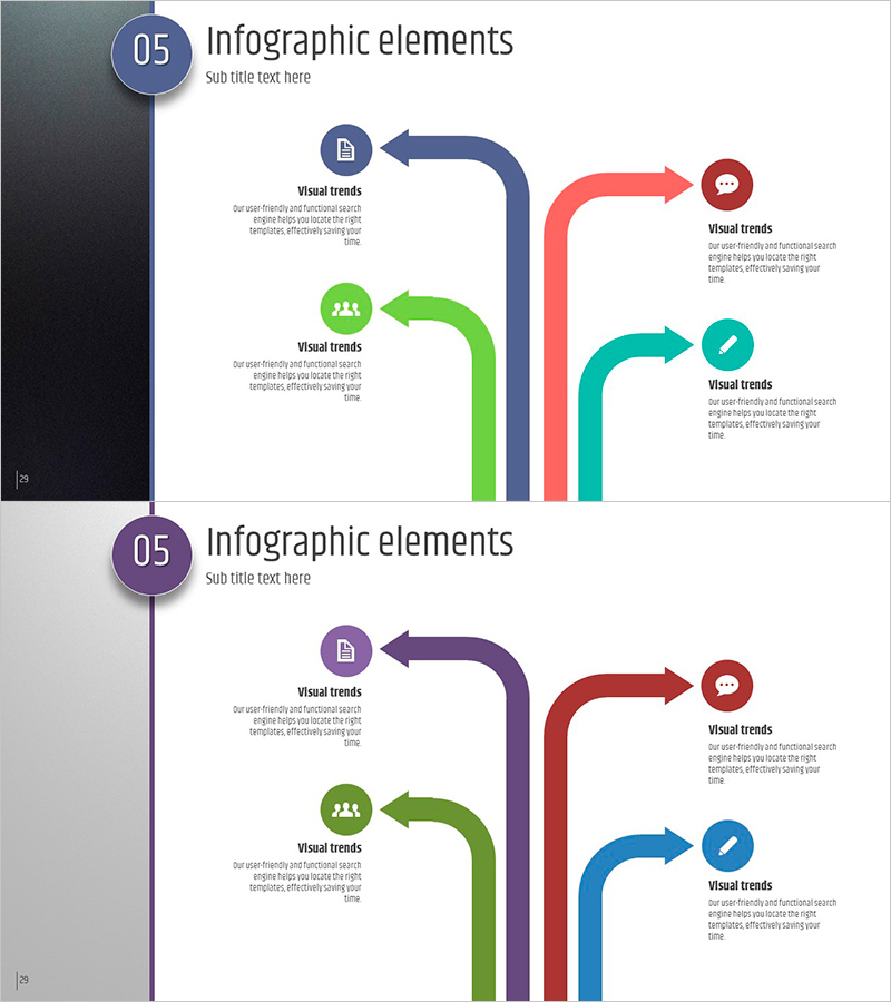 다섯가지 컬러 와이드 템플릿 – 흥미로운 인포그래픽 요소