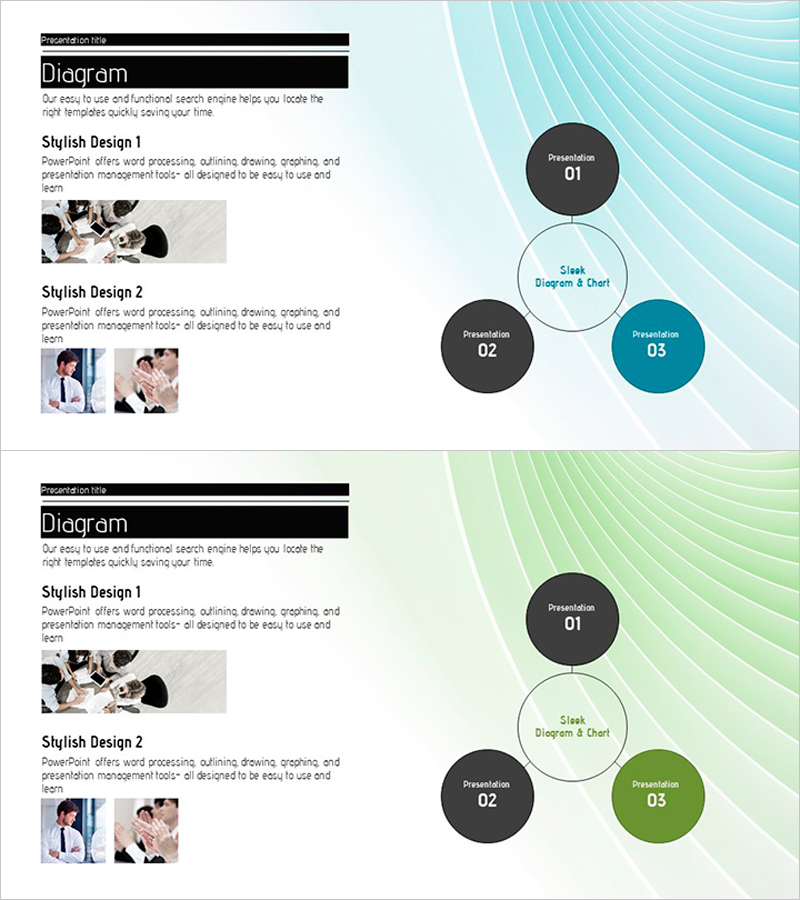 핵심 키워드 및 사진을 활용한 다이어그램 슬라이드