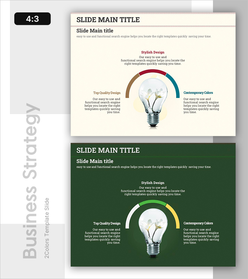 아이디어가 세 방향으로 피어나는 슬라이드 – 창의성과 비전