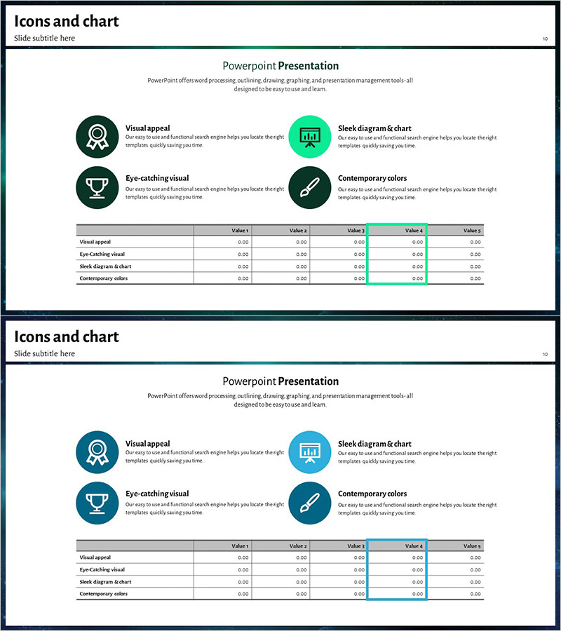비즈니스 주요 성과 테이블 슬라이드 – 직관적 데이터 비교