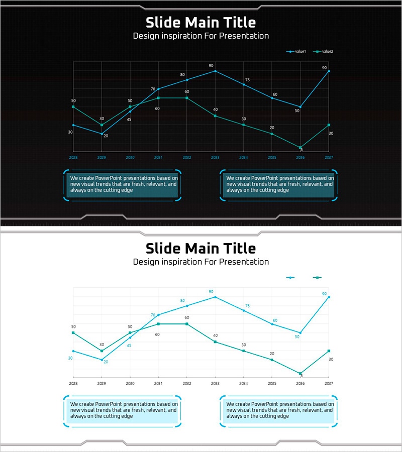 기하학 무늬 와이드 꺾은선 그래프 PPT 템플릿 - 시장 동향과 경쟁사 분석