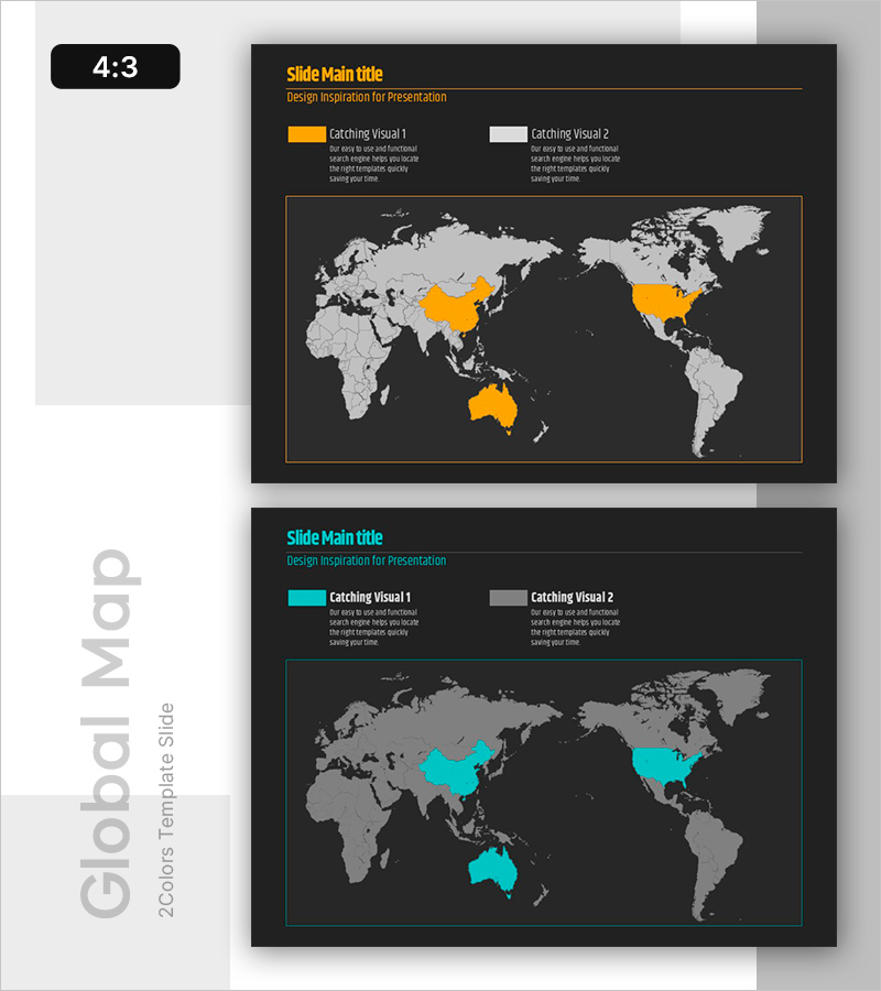 글로벌 마켓 분석을 위한 지도 슬라이드 – 효율적인 데이터 시각화