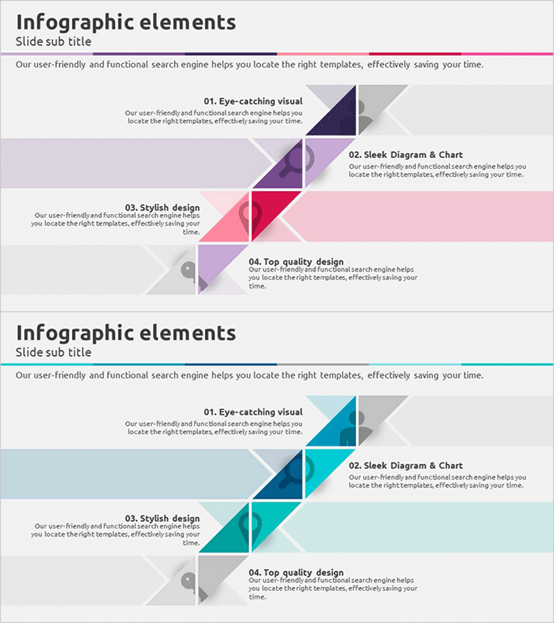 삼각형 패턴 위주의 인포그래픽 피피티 템플릿 – 사업 추진 전략을 담다