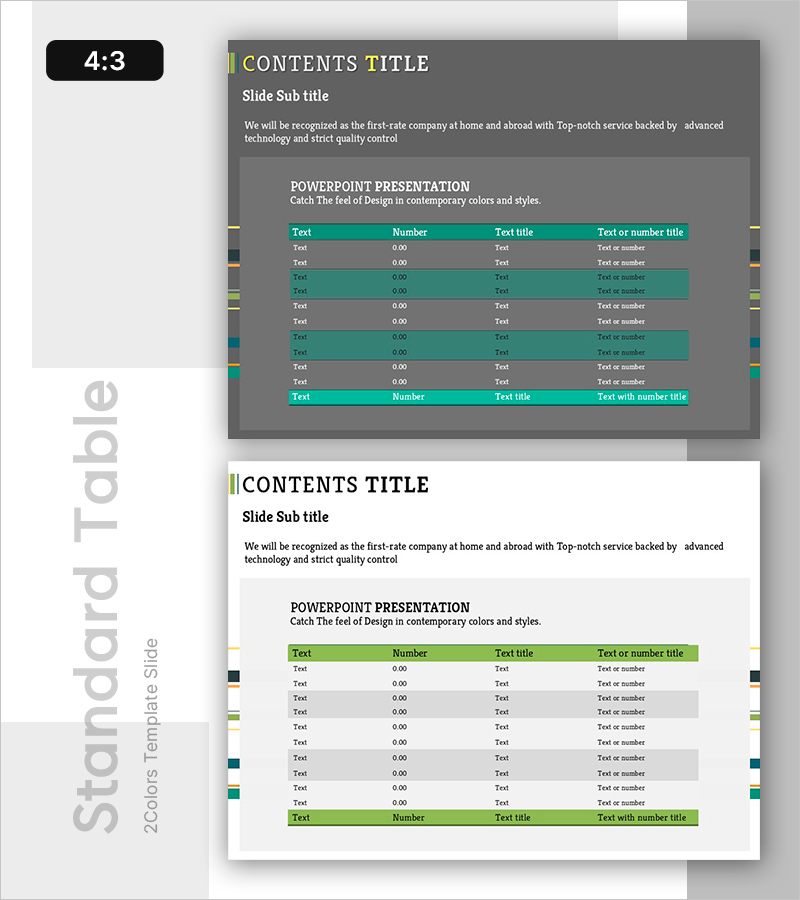 그린 스탠다드 테이블 – 재무계획 및 예산 분석