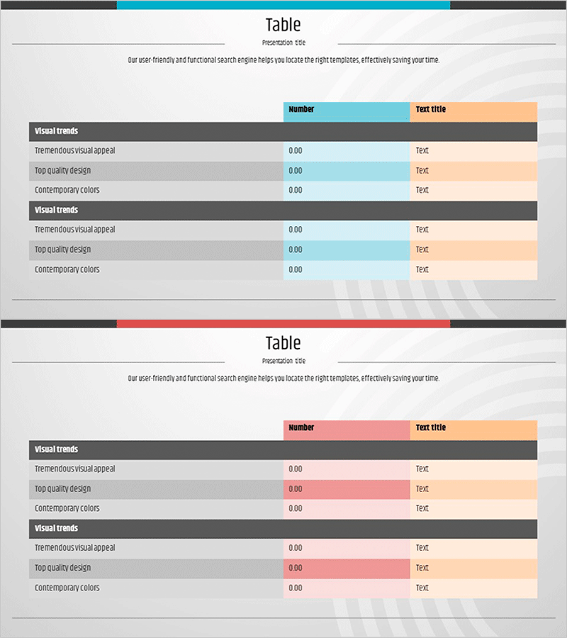 아이덴티티 프레젠테이션 와이드 템플릿 – 경쟁사 분석 테이블
