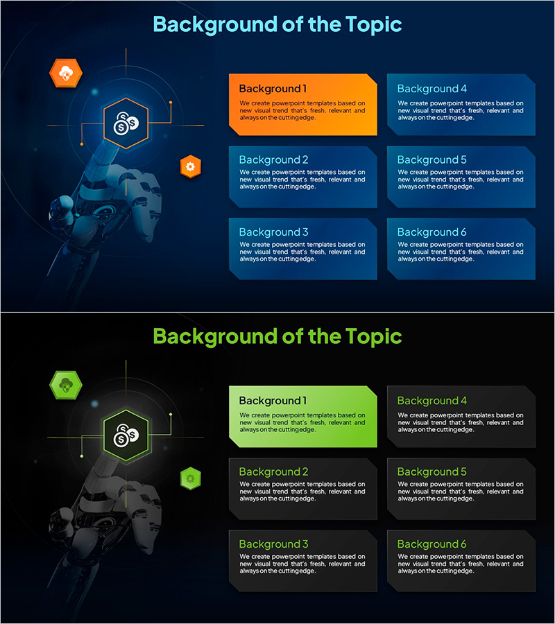 배경정보를 강렬하게 표현한 슬라이드 템플릿 – 현대적 디자인