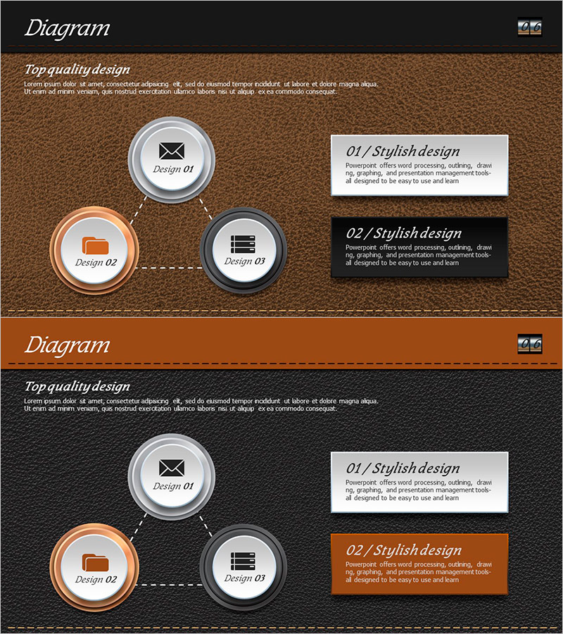 가죽 소재 다이어그램 프레젠테이션 템플릿 – 제품 및 서비스 소개