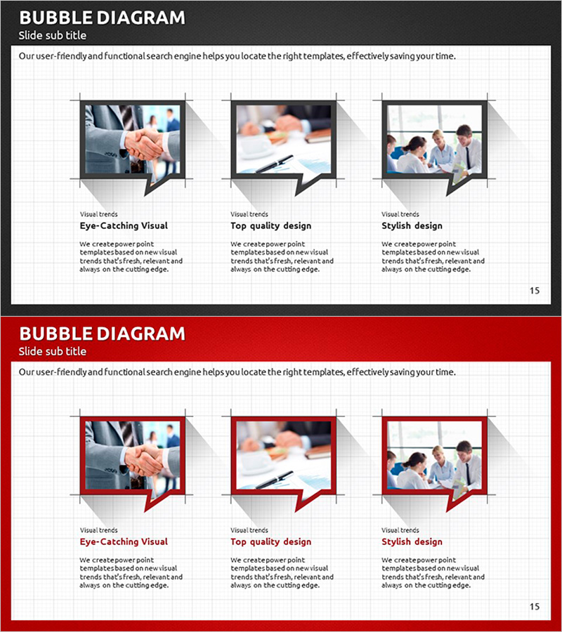 모던 비즈니스 플랜 PPT – 사업 목표를 표현한 버블 다이어그램