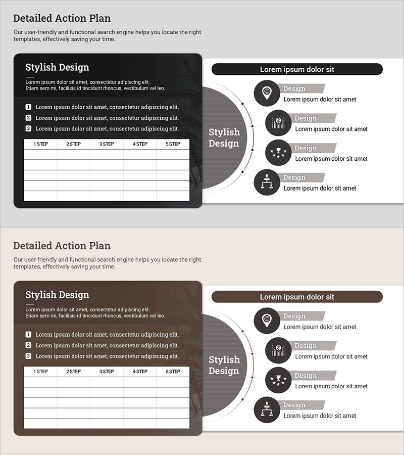 스타일리시한 디자인을 활용한 상세 계획 슬라이드