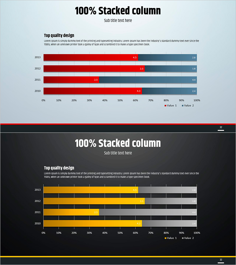 심플 원형 템플릿 – 가로형 세분화 그래프