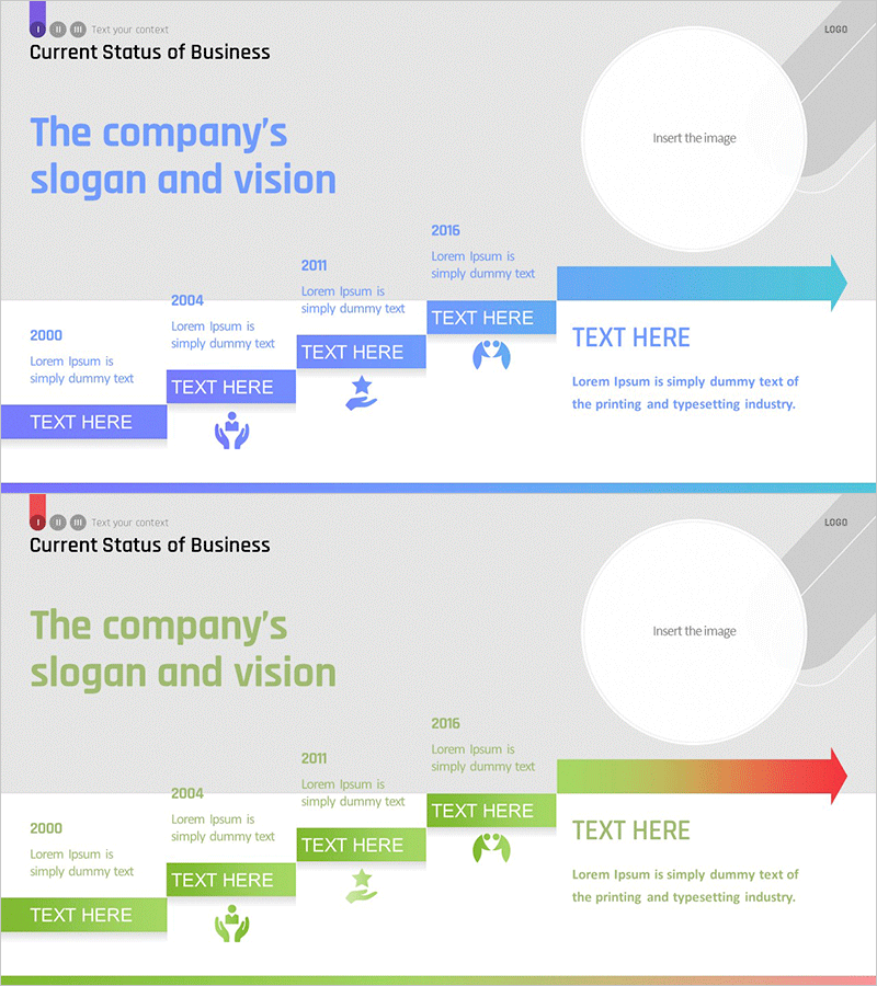 회사의 연혁 및 사업현황 – 선형 다이어그램으로 시각화