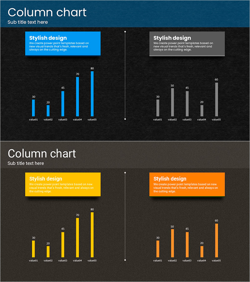 터치 와이드 슬라이드 템플릿으로 시장 분석을 시각화한 세로막대 차트