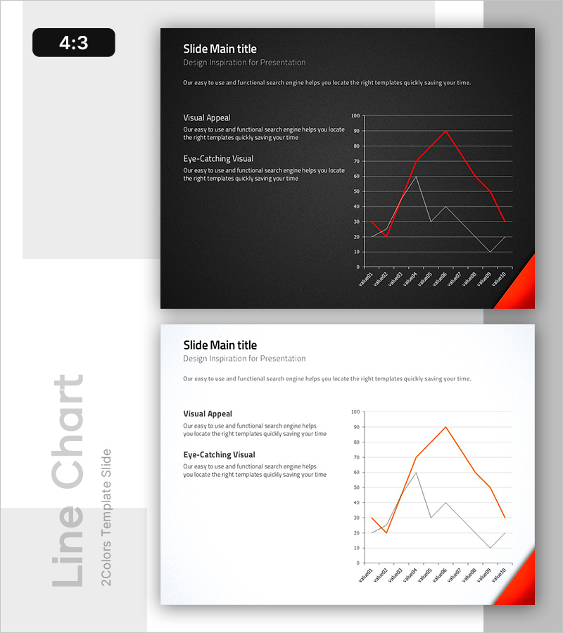 레드 오렌지 꺾은선 그래프 – 명확한 데이터 비교