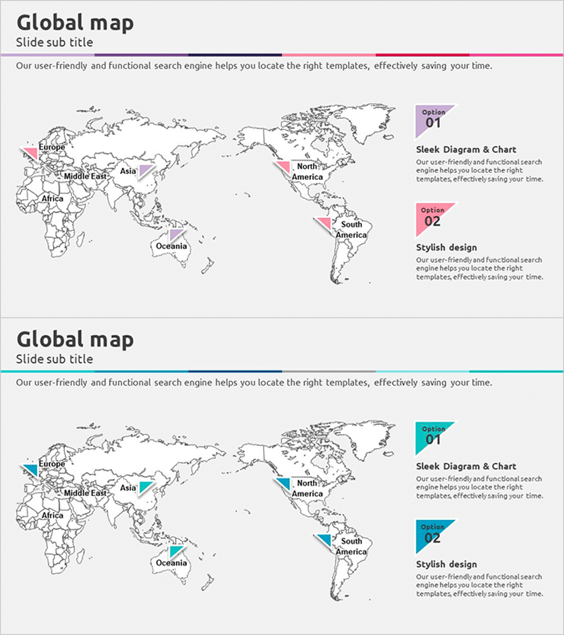 삼각형 패턴으로 표현한 글로벌 지도 PPT 템플릿