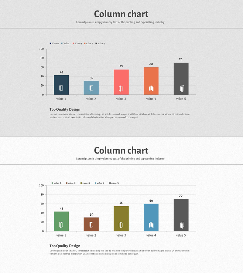 스퀘어 프레임 템플릿 칼럼차트 – 사업 성과 보고