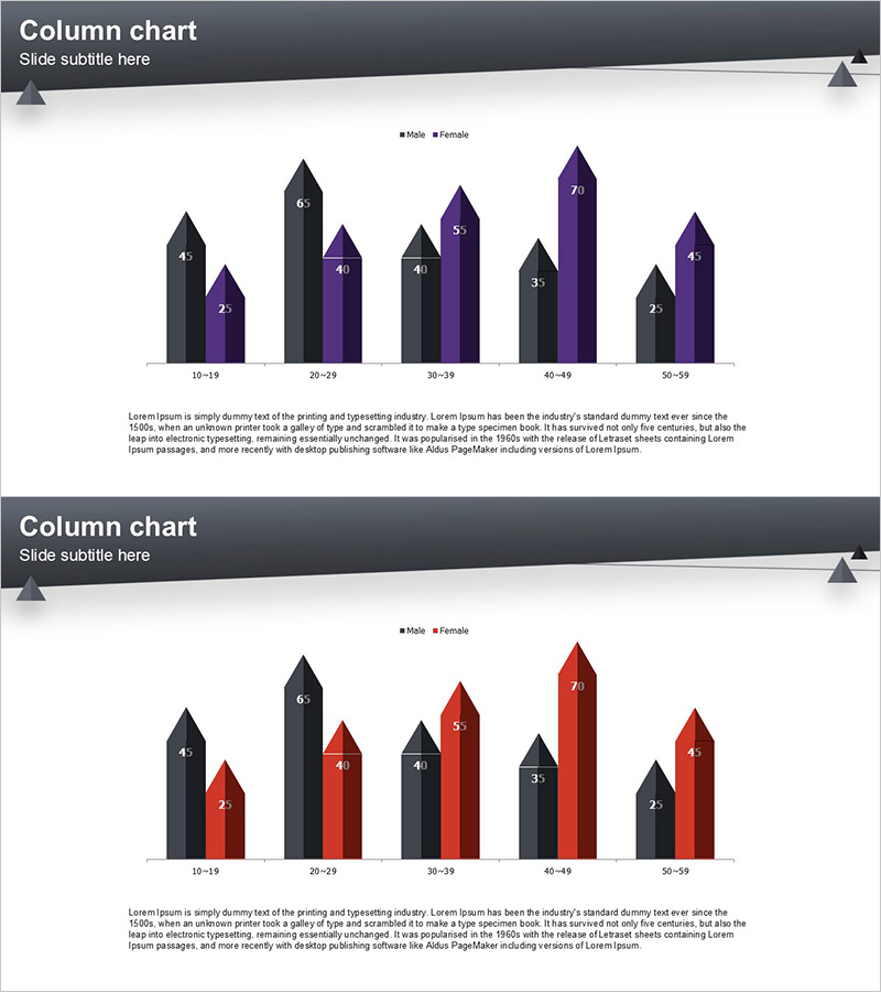 시장 및 경쟁사 분석을 위한 레이아웃 디자인 템플릿 –  세로막대 차트