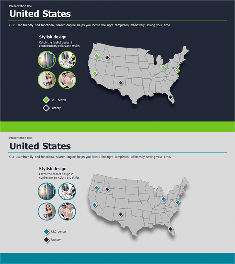 어플리케이션 파워포인트 맵 템플릿 – 사업 소개 및 시장 분석