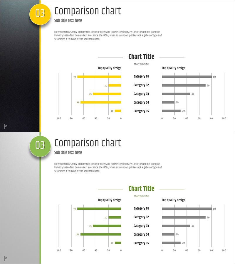 다섯가지 컬러 와이드 템플릿 – 쌍가로 막대 그래프 비교