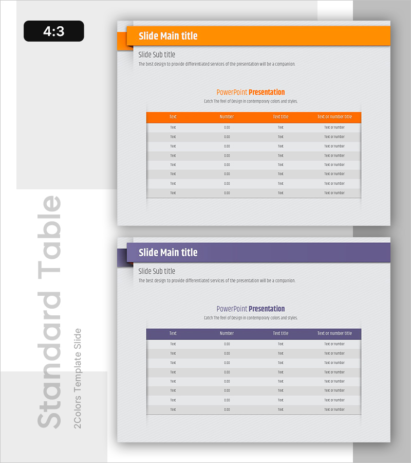 표준 테이블 슬라이드 디자인 – 효과적인 데이터 비교
