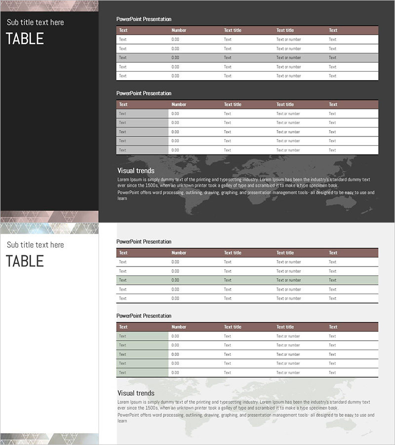 삼각패턴 프레젠테이션 테이블 - 재무 계획 및 성과
