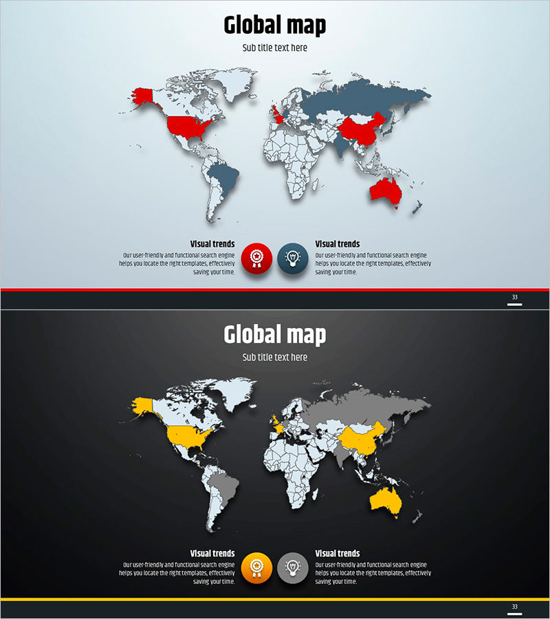 심플 원형 템플릿 세계지도 – 글로벌 시장 분석
