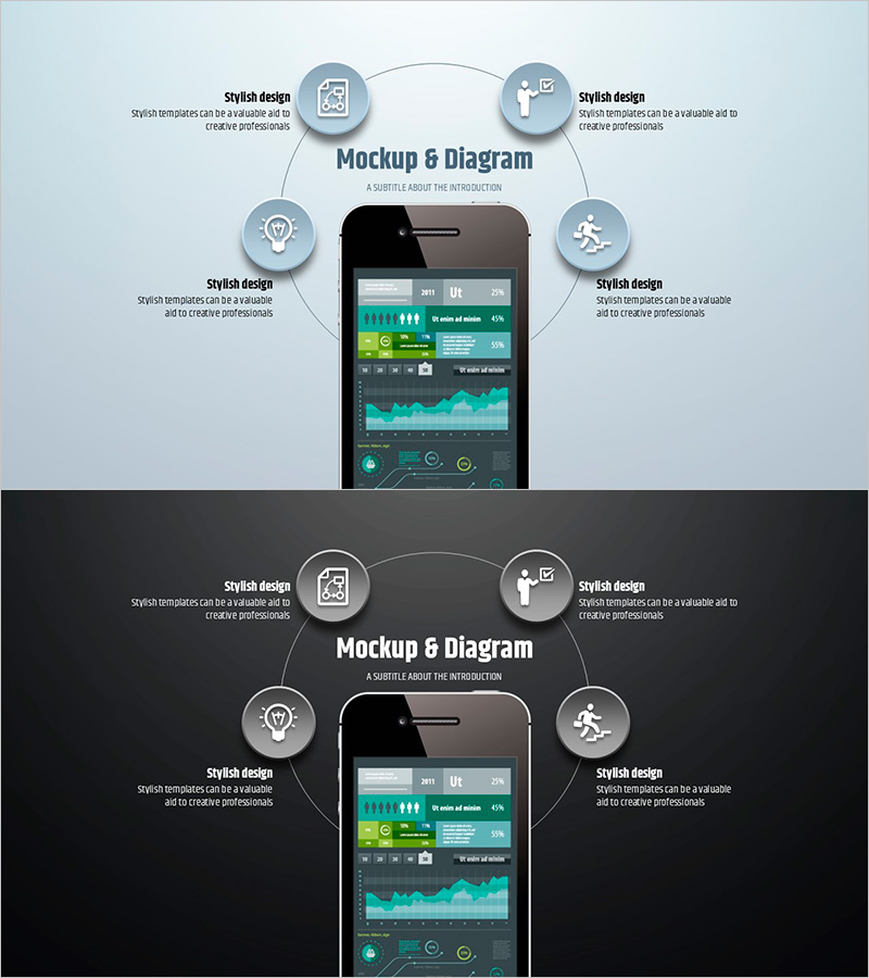 심플 원형 템플릿 목업 & 다이어그램 – 제품 소개 및 혜택 강조