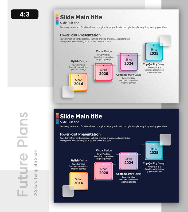 컬러 박스를 활용한 생동감 넘치는 연혁 프레젠테이션