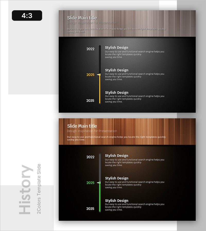 나무 재질 연혁 슬라이드 – 친환경적 디자인