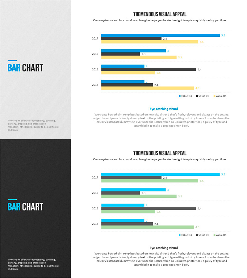 모던 블루 프레젠테이션 바 차트