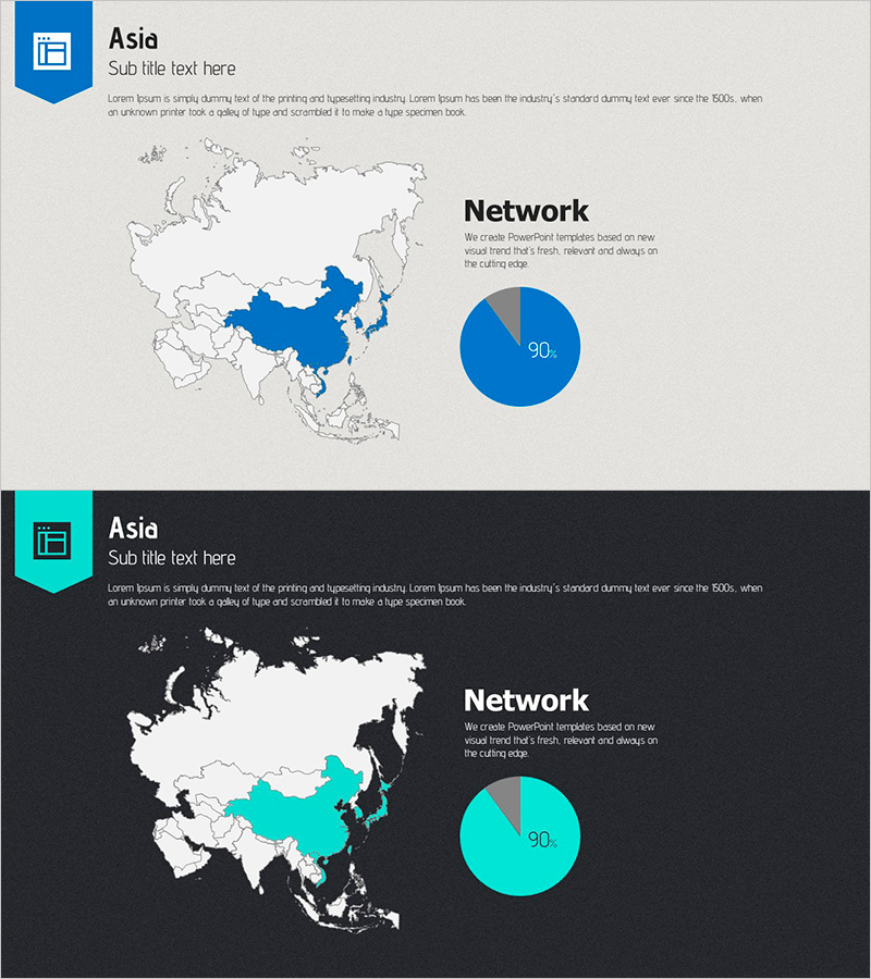 아시아 지도 프레젠테이션 템플릿 - 시장 점유율 분석