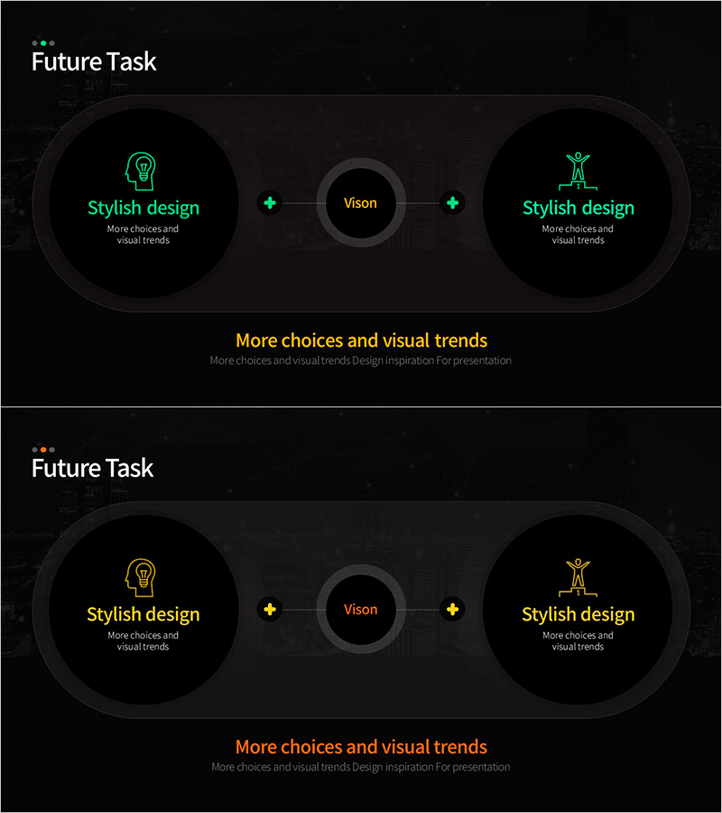 비전을 시각화한 클러스터형 슬라이드 – 전략과 목표