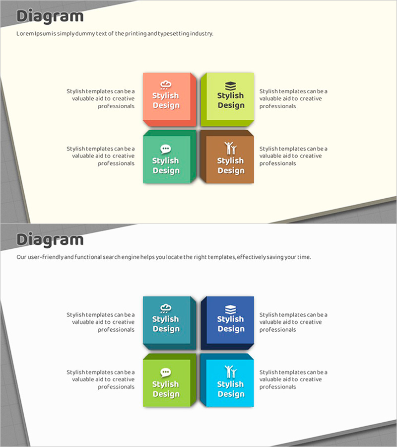 박스 아이콘 다이어그램 PPT 템플릿 - 사업 비전 및 전략