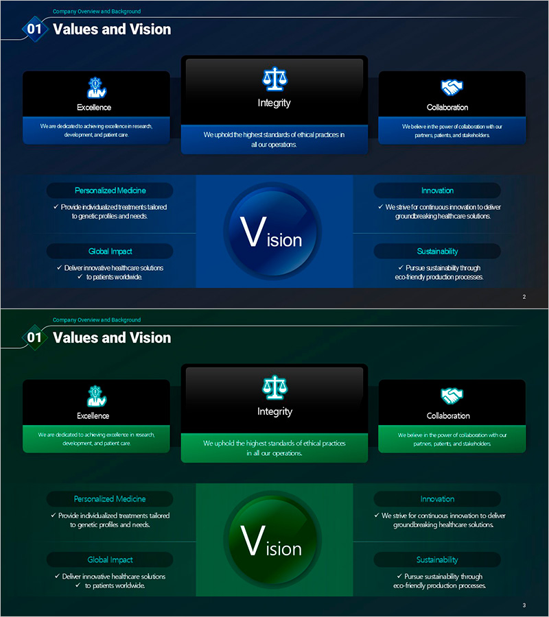 기업 철학 및 비전 전략 다이어그램 – 비전과 핵심 가치를 담다