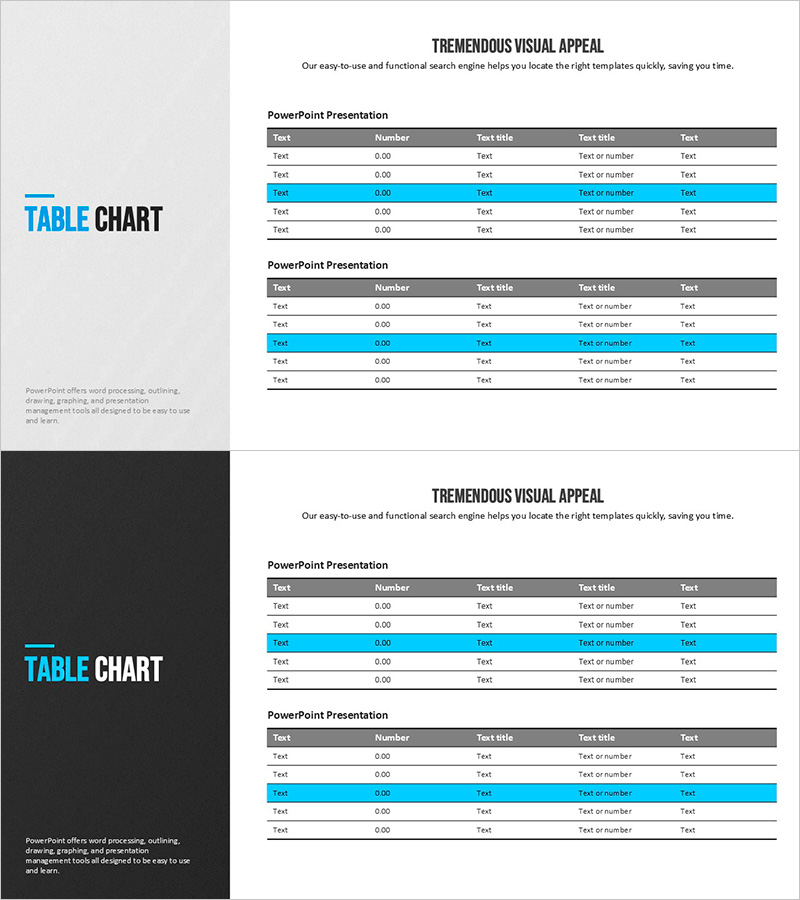 모던 블루 테이블 차트 프레젠테이션 템플릿