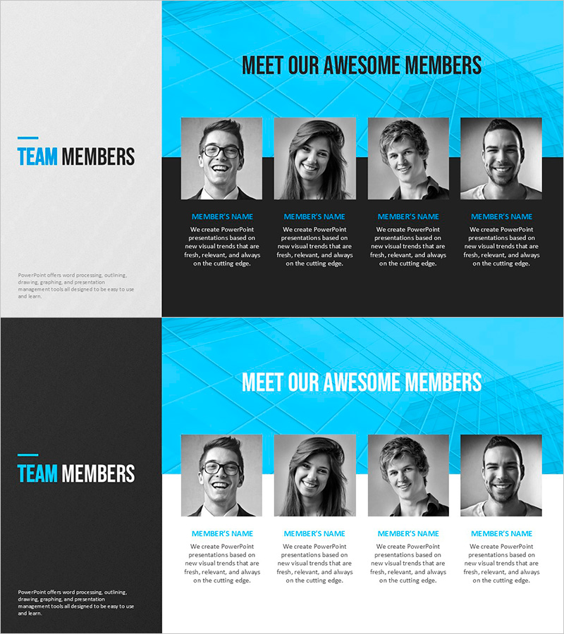 모던 블루 템플릿 맨파워 – 팀소개를 강조하는 프레젠테이션