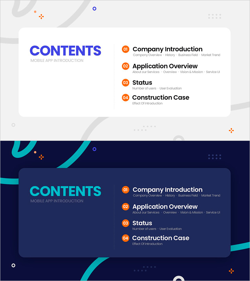라인 드로잉 콘텐츠 슬라이드 – 비즈니스 목차 디자인