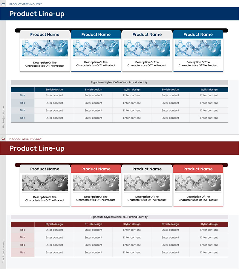 제품 라인업 소개 슬라이드 – 스타일과 기술