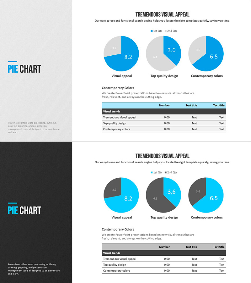 모던 블루 파이차트 템플릿 – 시장 점유율 분석