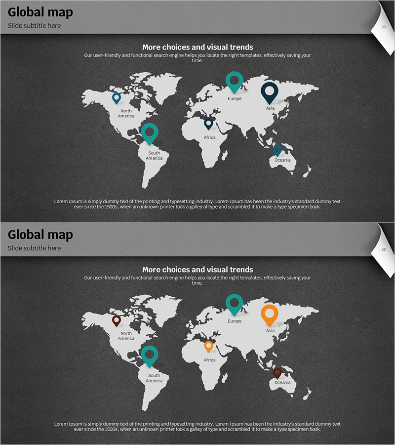 무료 레인보우 페이퍼 템플릿 글로벌 맵 – 시장 분석을 시각화