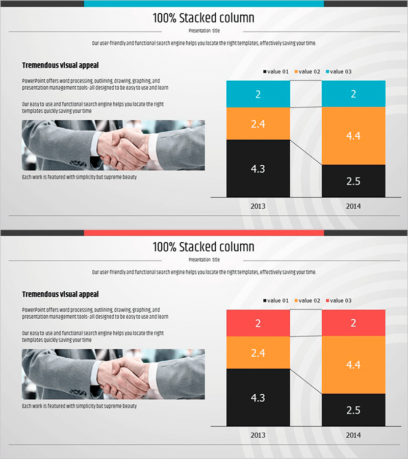 세분형 세로 막대 그래프 아이덴티티 와이드 템플릿 – 분석과 비전 제시