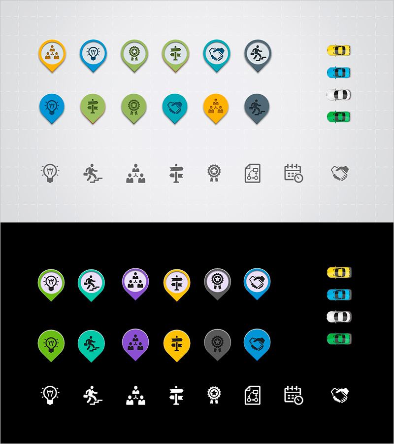 비즈니스 협업을 위한 다채로운 아이콘 슬라이드 – 혁신과 연결