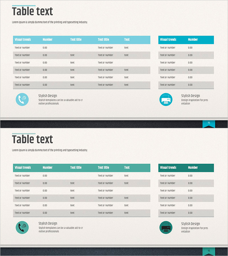 모던 비즈니스 템플릿 테이블 - 재무계획 및 성과 시각화