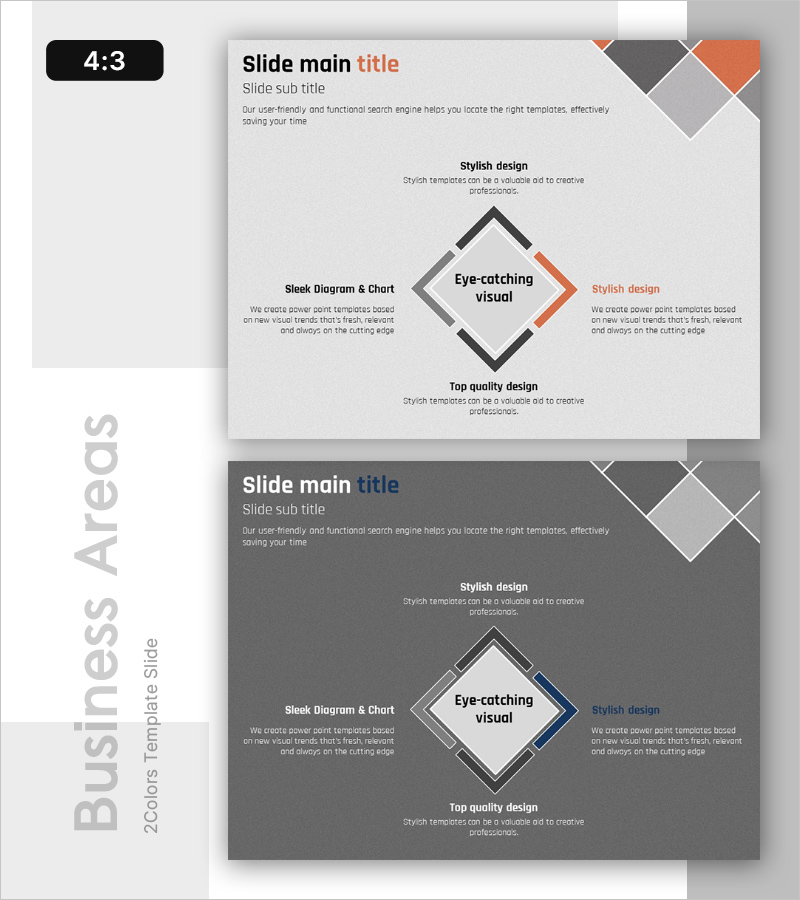 사업 영역 구성을 시각화한 다이어그램 슬라이드