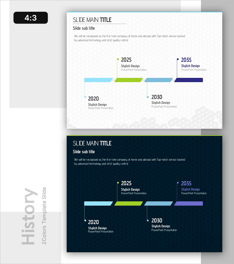디자인 패턴 템플릿 연혁 슬라이드 – 현대적이고 세련된 시각보였던 연대기