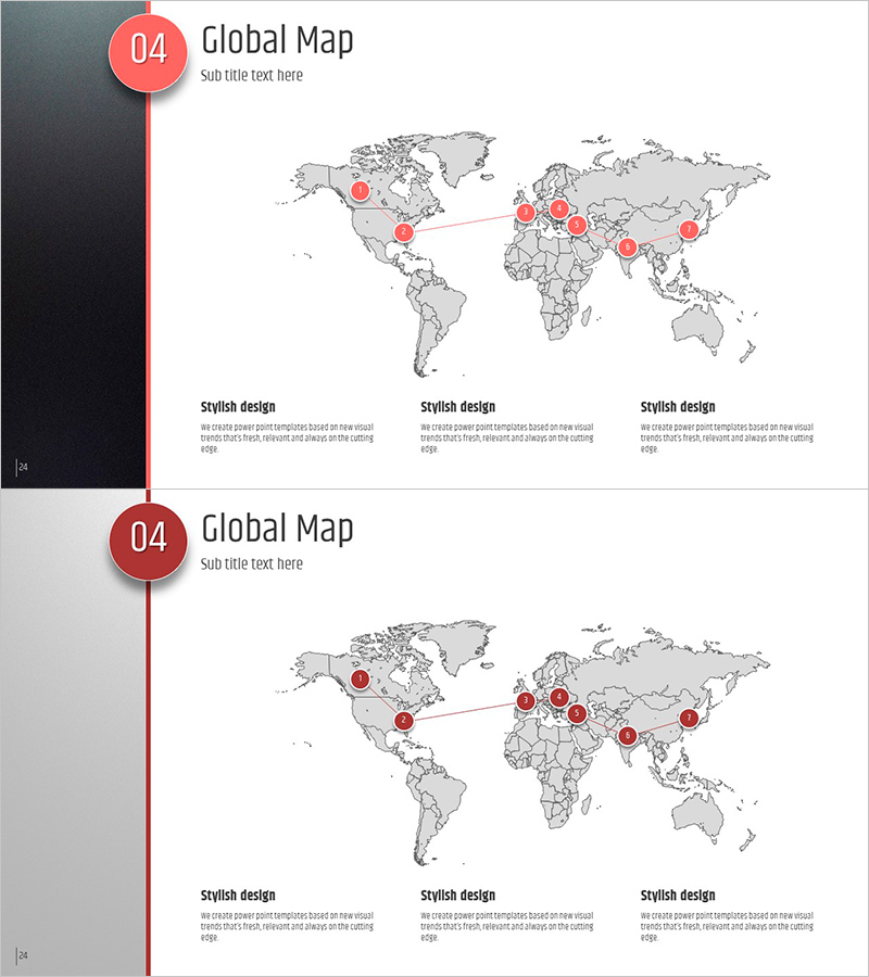 글로벌 네트워크를 시각화한 다섯 가지 컬러 와이드 PPT 템플릿