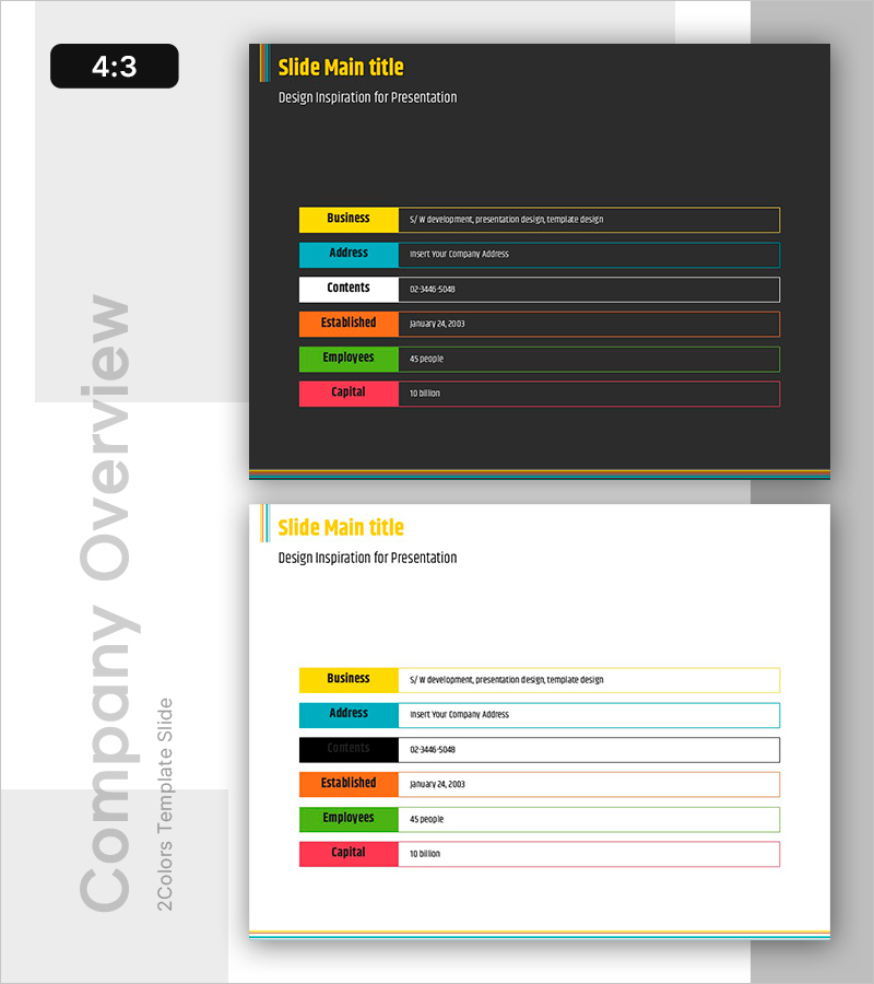컬러풀한 회사개요 슬라이드 – 사업 개요와 비전
